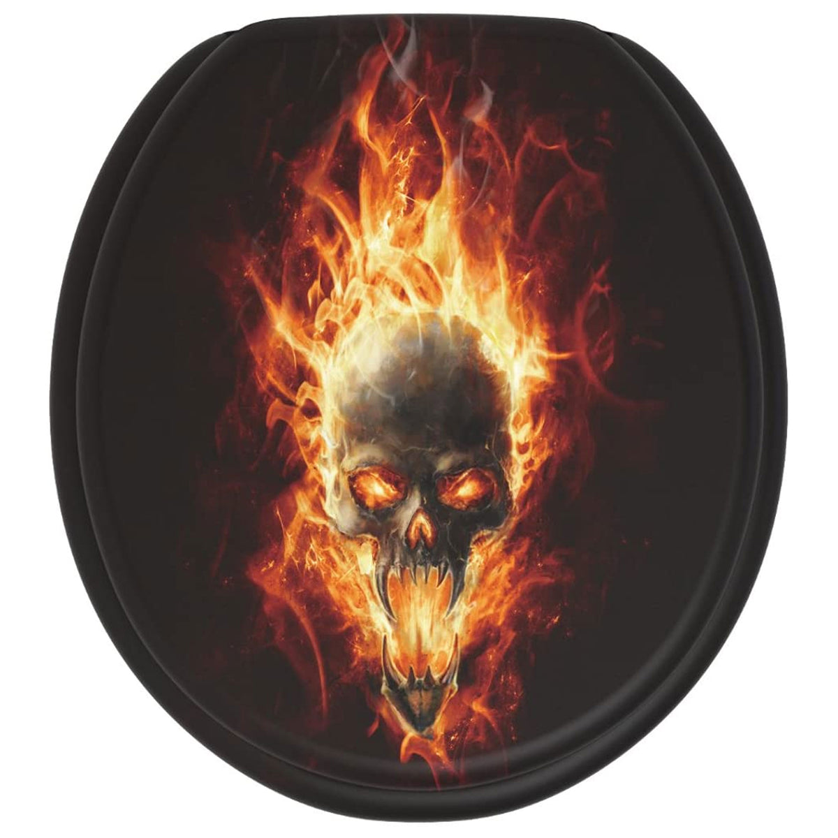 259 Round Soft Close Wooden Adjustable Toilet Seat, Skull in Flame (Open Box)
