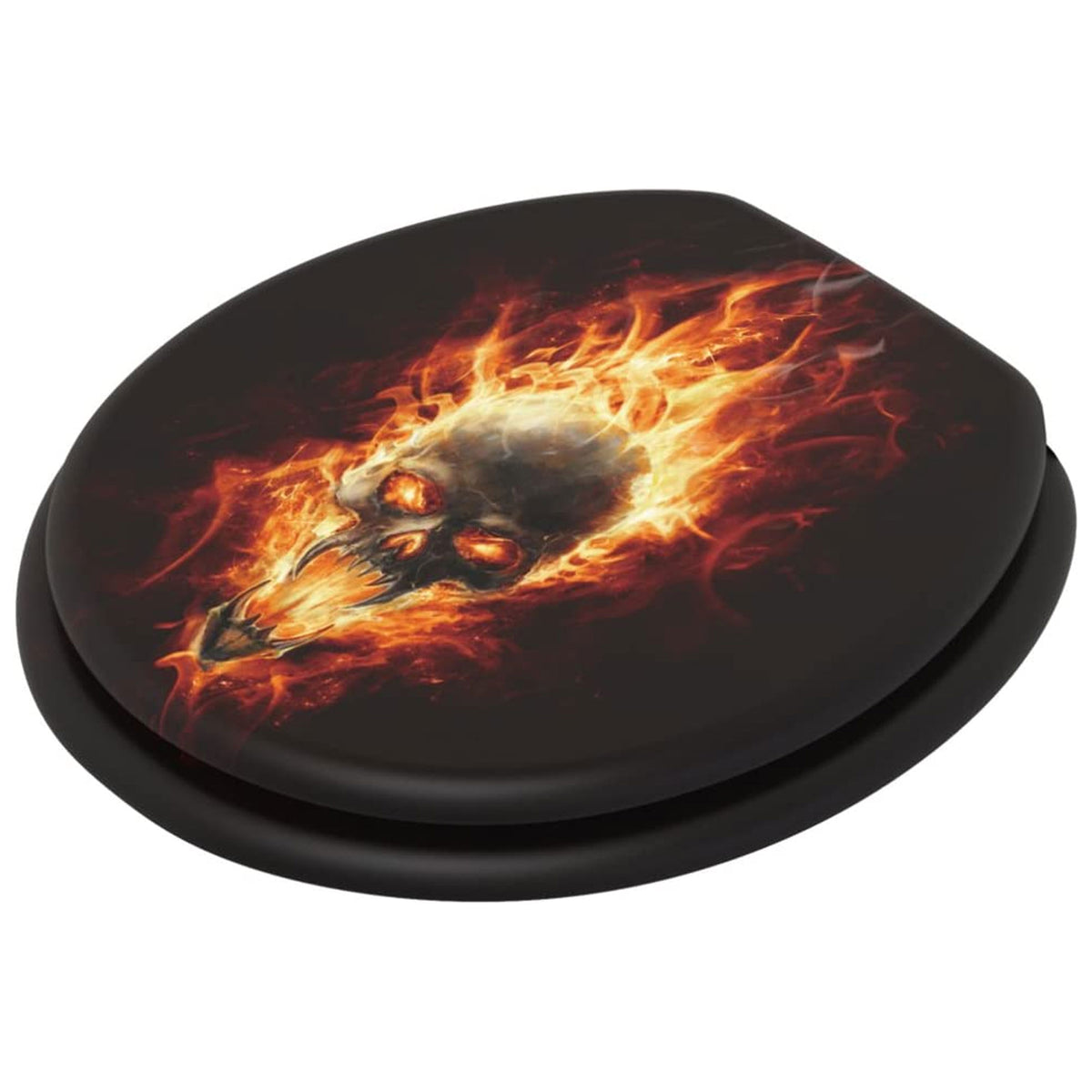 259 Round Soft Close Wooden Adjustable Toilet Seat, Skull in Flame (Open Box)