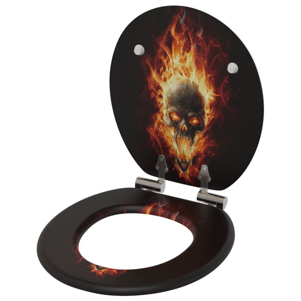 259 Round Soft Close Wooden Adjustable Toilet Seat, Skull in Flame (Open Box)