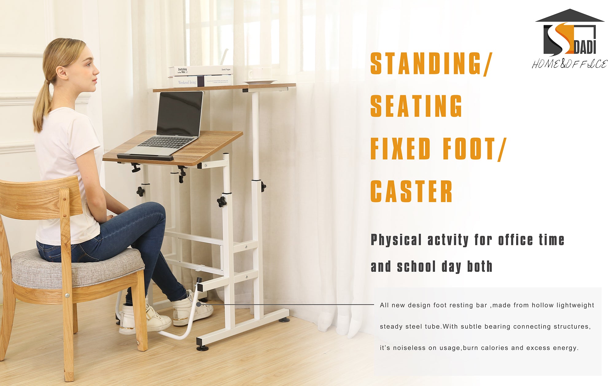 SDADI Adjustable Height Mobile Standing Office Computer Desk, Dark (Used) - VMInnovations