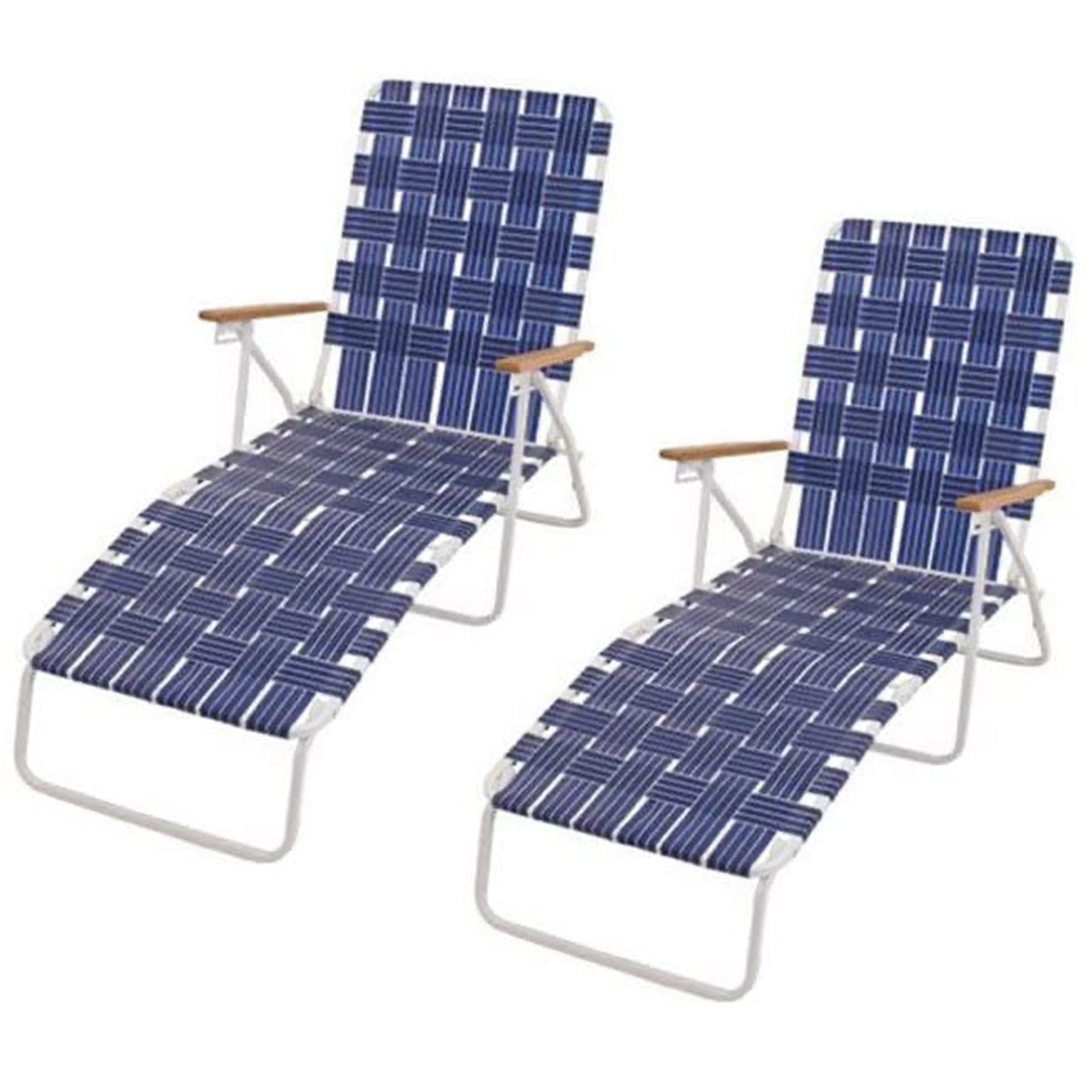 Rio Brands Outdoor Folding Web Chaise Beach Lawn Lounge Chair, Blue (2 Pack) - VMInnovations