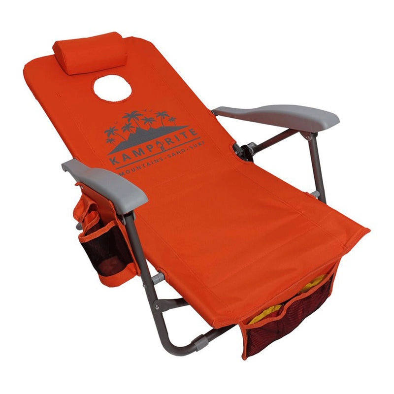 Kamp-Rite SAC-IT-UP Folding Lounge Beach Chair & Cornhole Backpack Combo, Orange