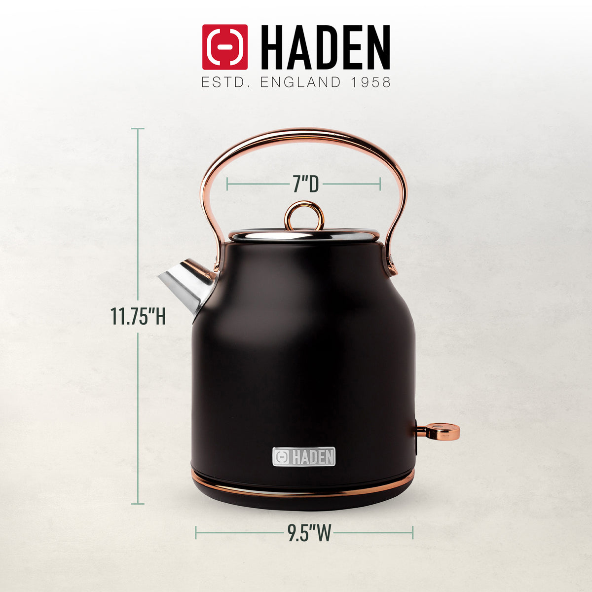 Haden Heritage Stainless Steel Electric Water and Tea Kettle, Copper and Black (Refurbished)
