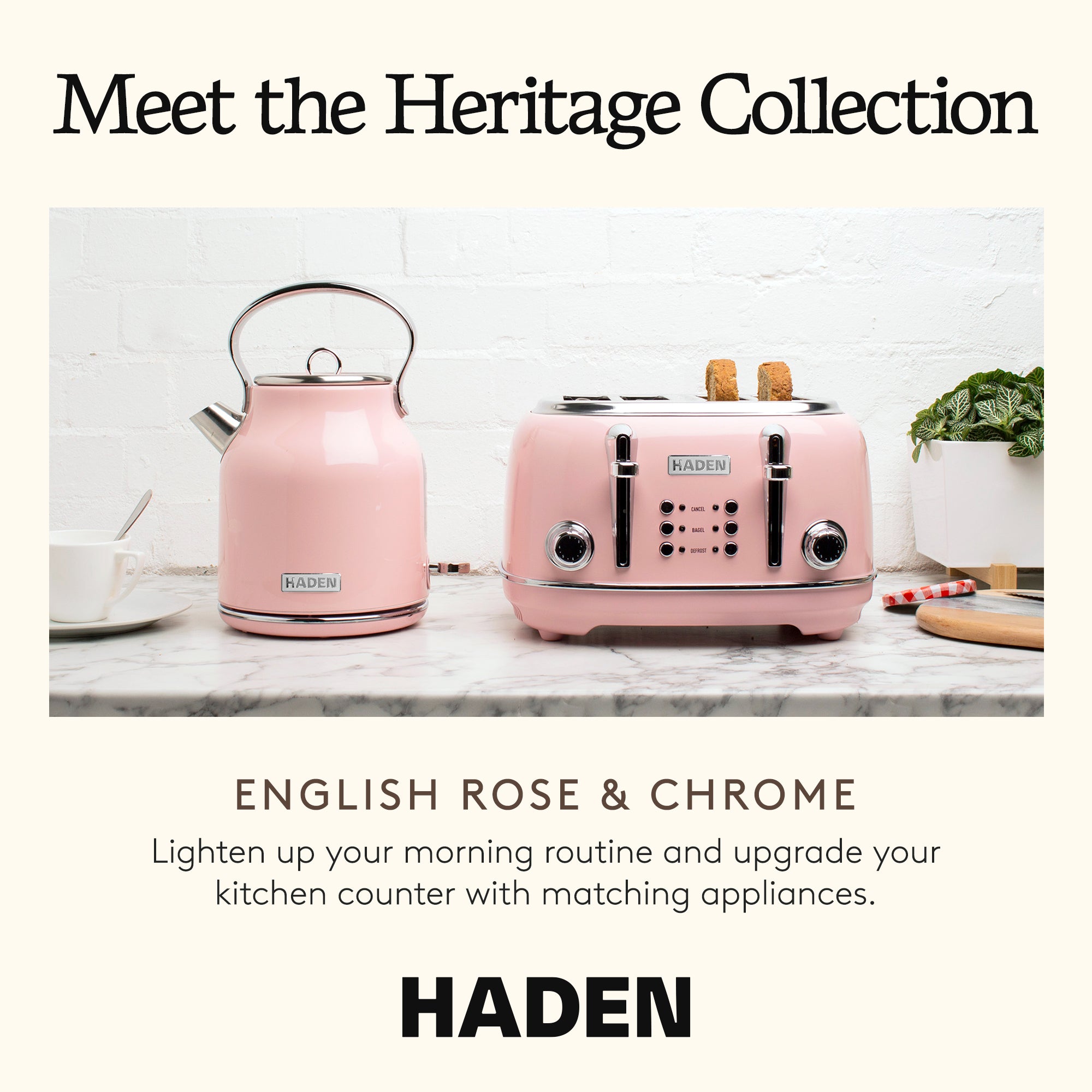 Haden Heritage 4 Slice Wide Slot Stainless Steel Toaster, English Rose - VMInnovations