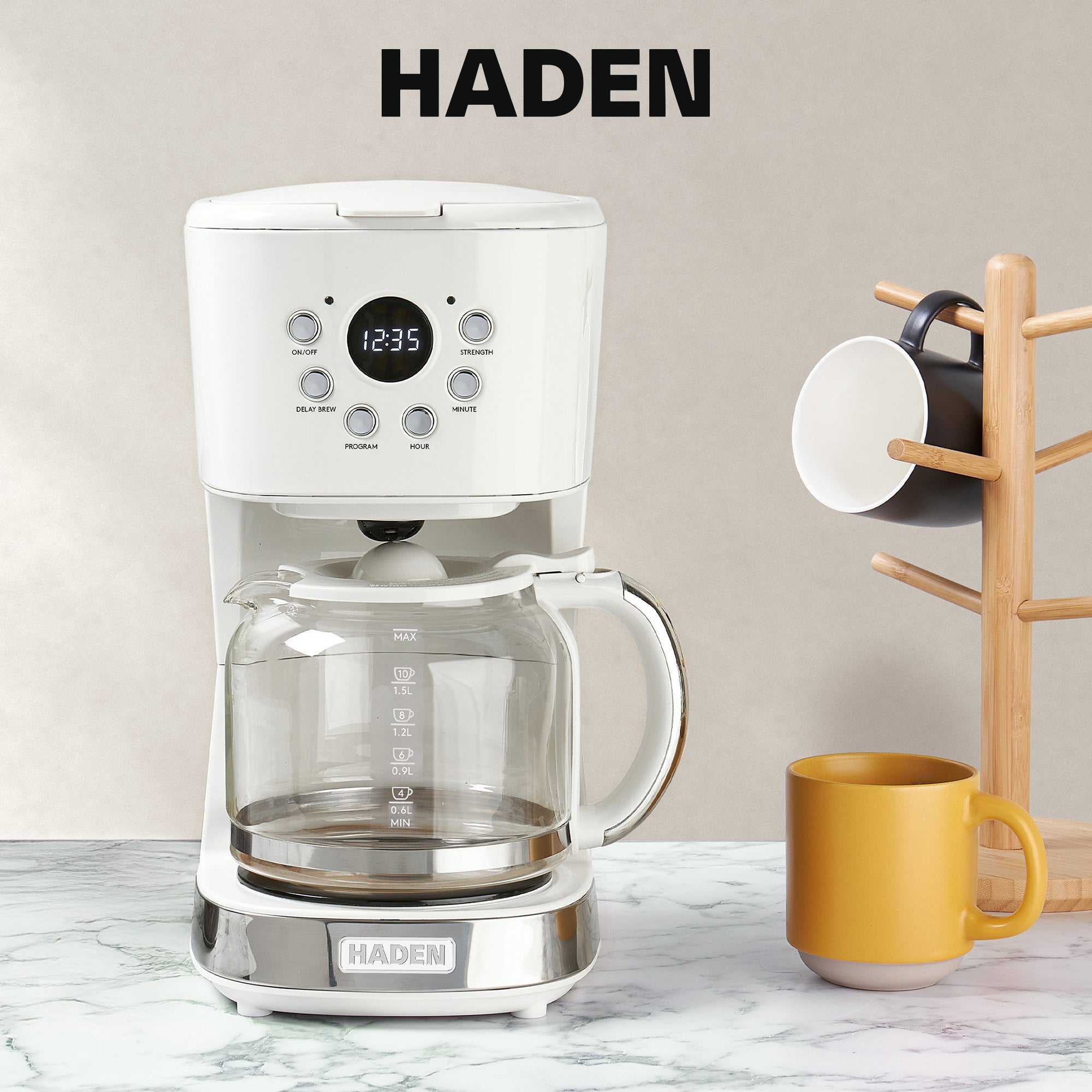 Haden 12 Cup Programmable Coffee Maker & Brew Strength Control , Ivory(Open Box) - VMInnovations