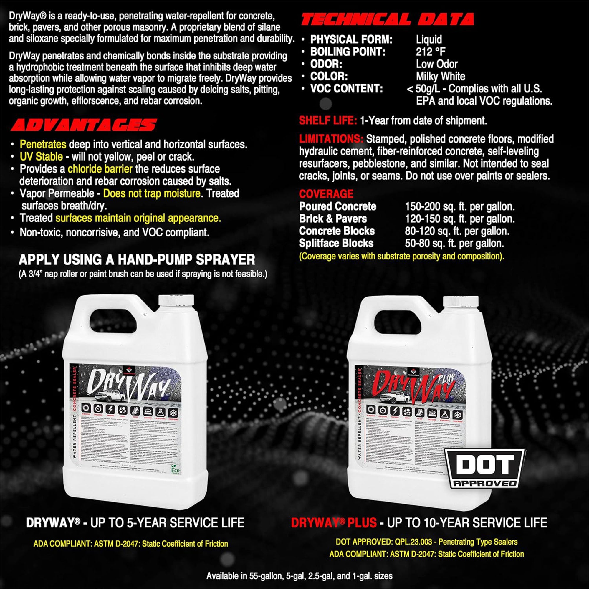 RadonSeal DryWay Outdoor Concrete Driveway Clear Penetrating Sealer, 5 Gallon - VMInnovations