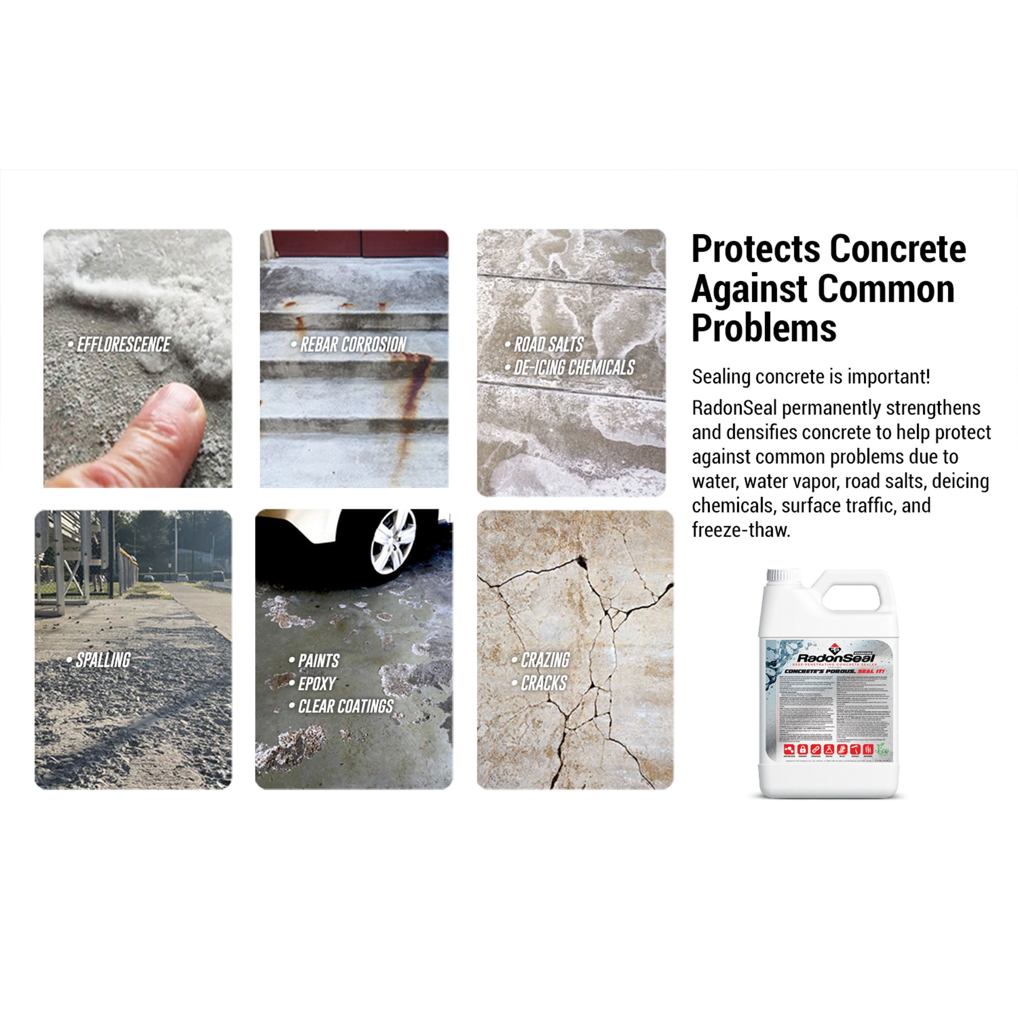 RadonSeal Outdoor/Indoor Concrete Clear Penetrating Protectant Sealer, 5 Gallon - VMInnovations