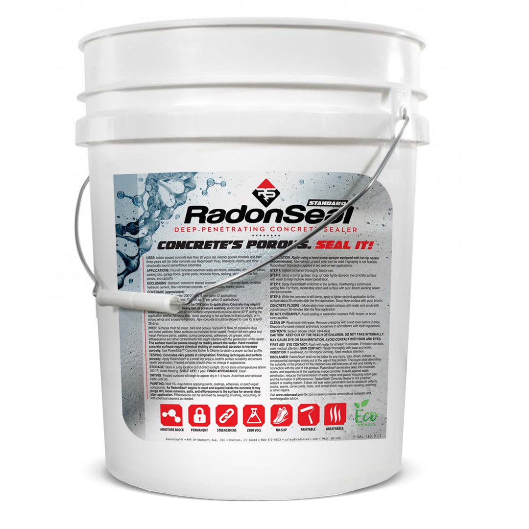 RadonSeal Outdoor/Indoor Concrete Clear Penetrating Protectant Sealer, 5 Gallon - VMInnovations