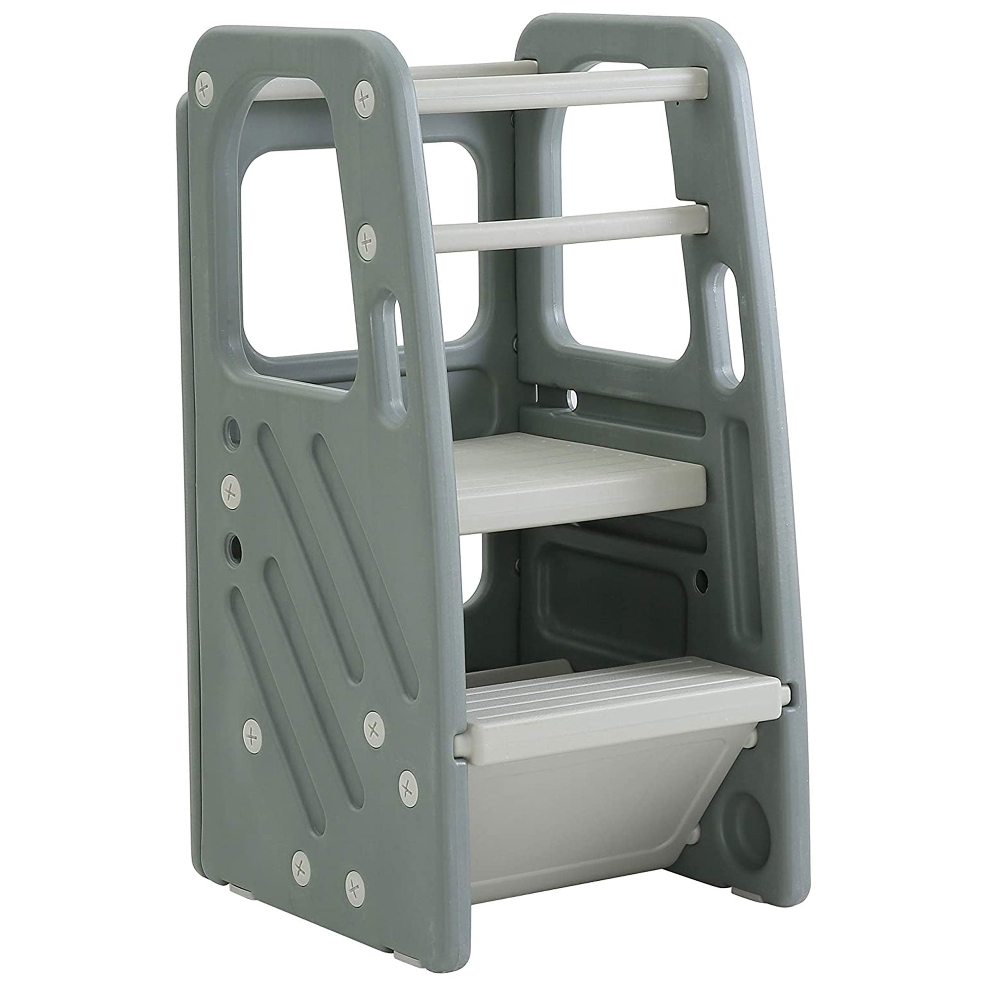 SDADI Kids Durable Plastic Step Stool with 3 Adjustable Heights, Dark Gray - VMInnovations