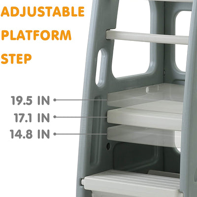 SDADI Kids Durable Plastic Step Stool with 3 Adjustable Heights, Dark Gray