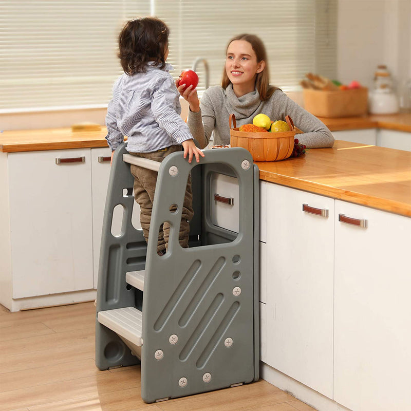 SDADI Kids Durable Plastic Step Stool with 3 Adjustable Heights, Dark Gray