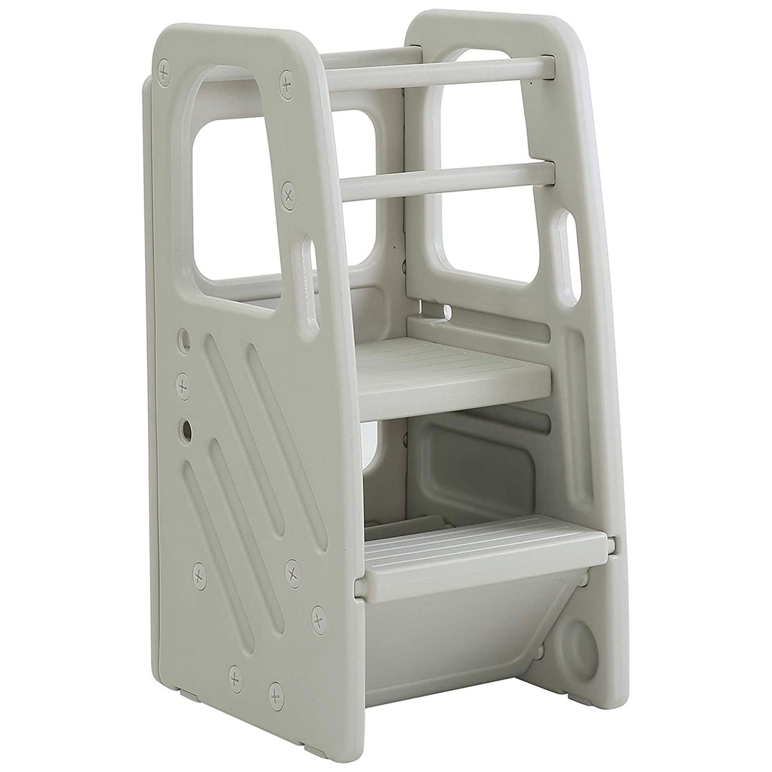 SDADI Kids Durable Plastic Step Stool with 3 Adjustable Heights, Light Gray - VMInnovations