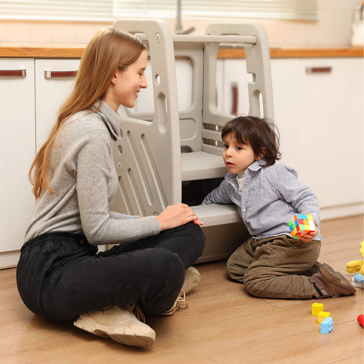 SDADI Kids Durable Plastic Step Stool with 3 Adjustable Heights, Light Gray - VMInnovations