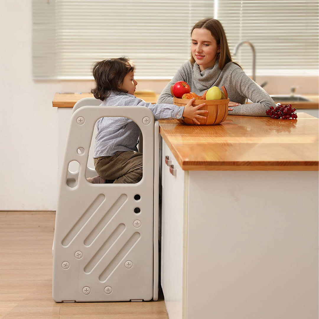 SDADI Kids Durable Plastic Step Stool with 3 Adjustable Heights, Light Gray - VMInnovations