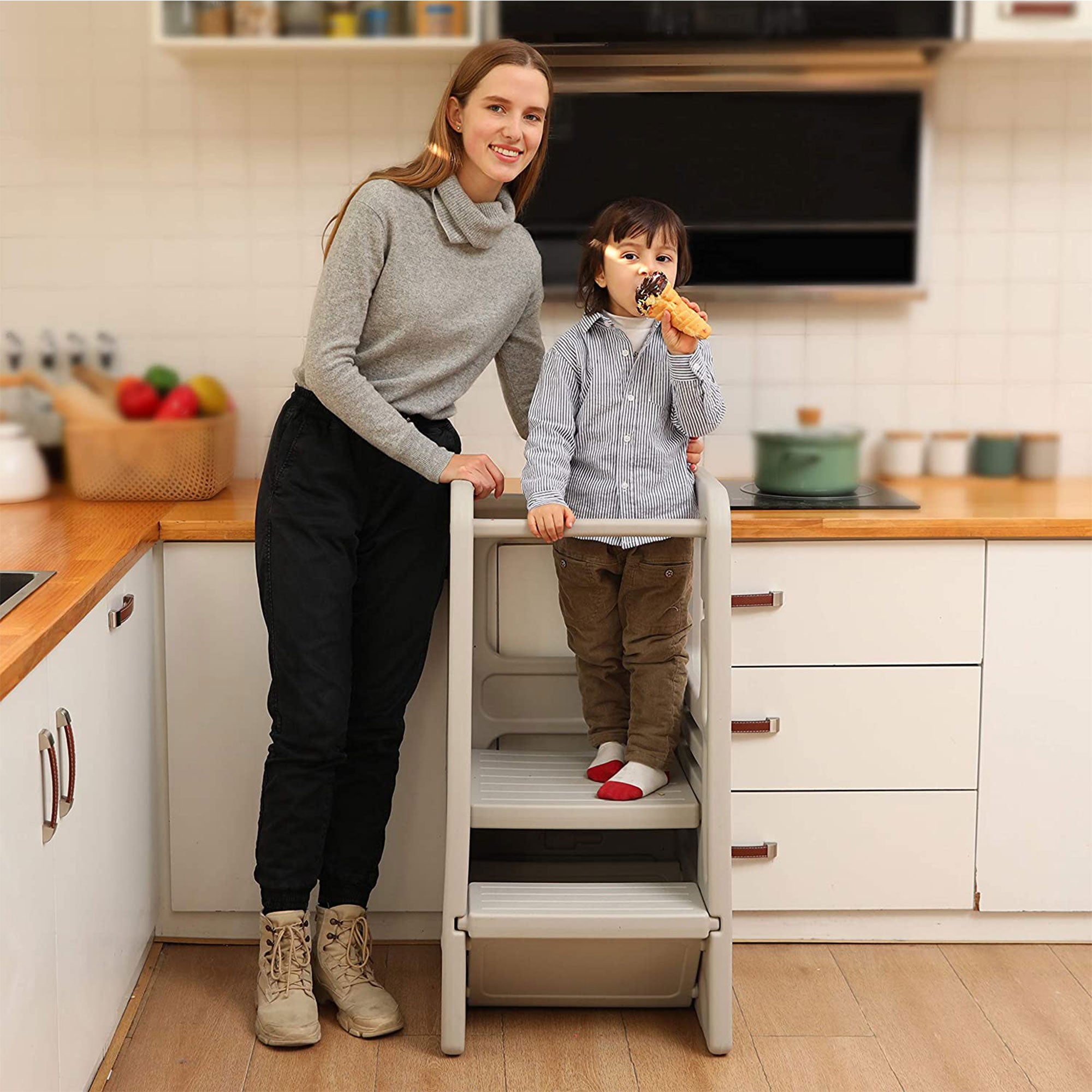 SDADI Kids Plastic Step Stool w/3 Adjustable Heights, Light Gray (For Parts) - VMInnovations