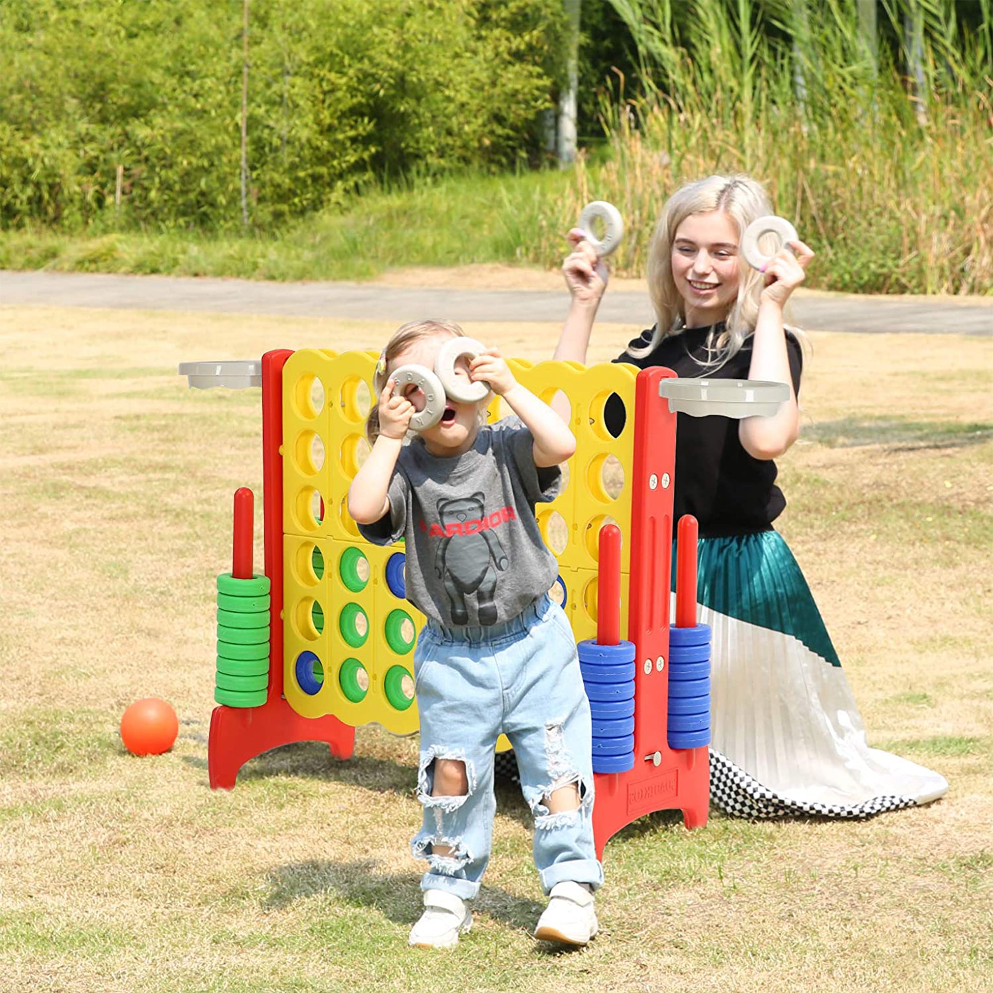 SDADI Giant 33 Inch 4-In-A-Row Game and Basketball Game for Kids, Yellow and Red - VMInnovations
