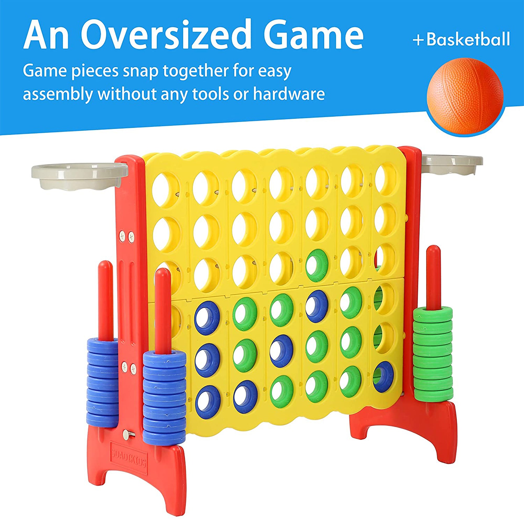 SDADI Giant 33 Inch 4-In-A-Row Game and Basketball Game for Kids, Yellow and Red - VMInnovations