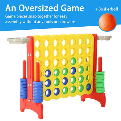 SDADI Giant 33 Inch 4-In-A-Row Game and Basketball Game for Kids, Yellow and Red