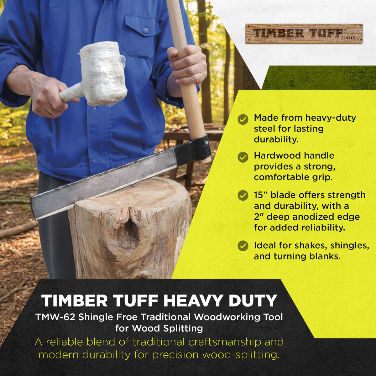 Timber Tuff Shingle Froe Traditional Woodworking Tool for Splitting (Open Box) - VMInnovations