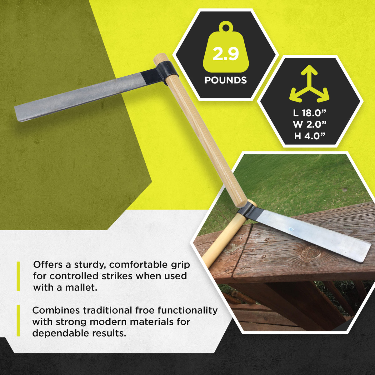 Timber Tuff Shingle Froe Traditional Woodworking Tool for Splitting (Open Box) - VMInnovations