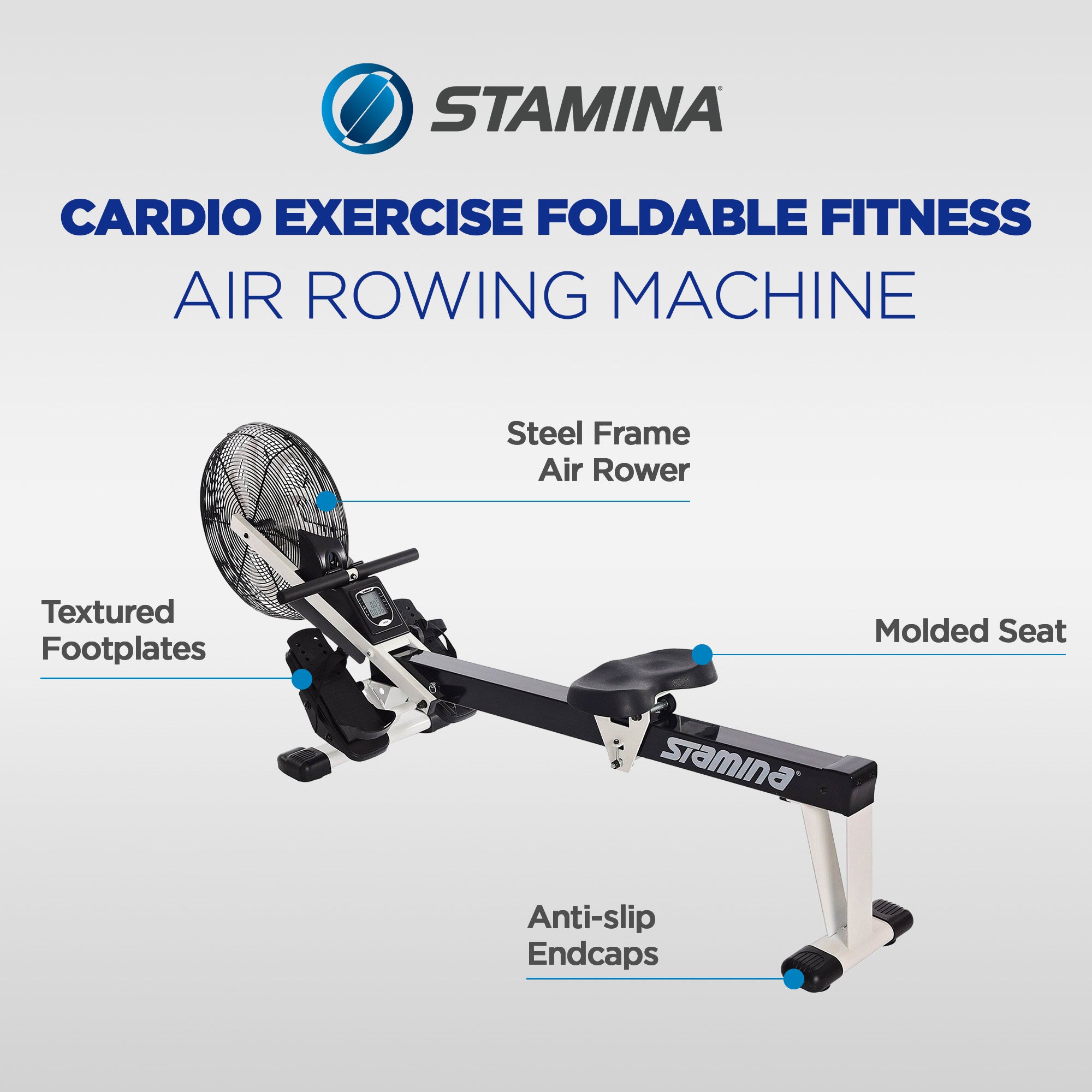 Stamina Cardio Exercise Foldable Fitness Rowing Machine, Black/White (Open Box) - VMInnovations