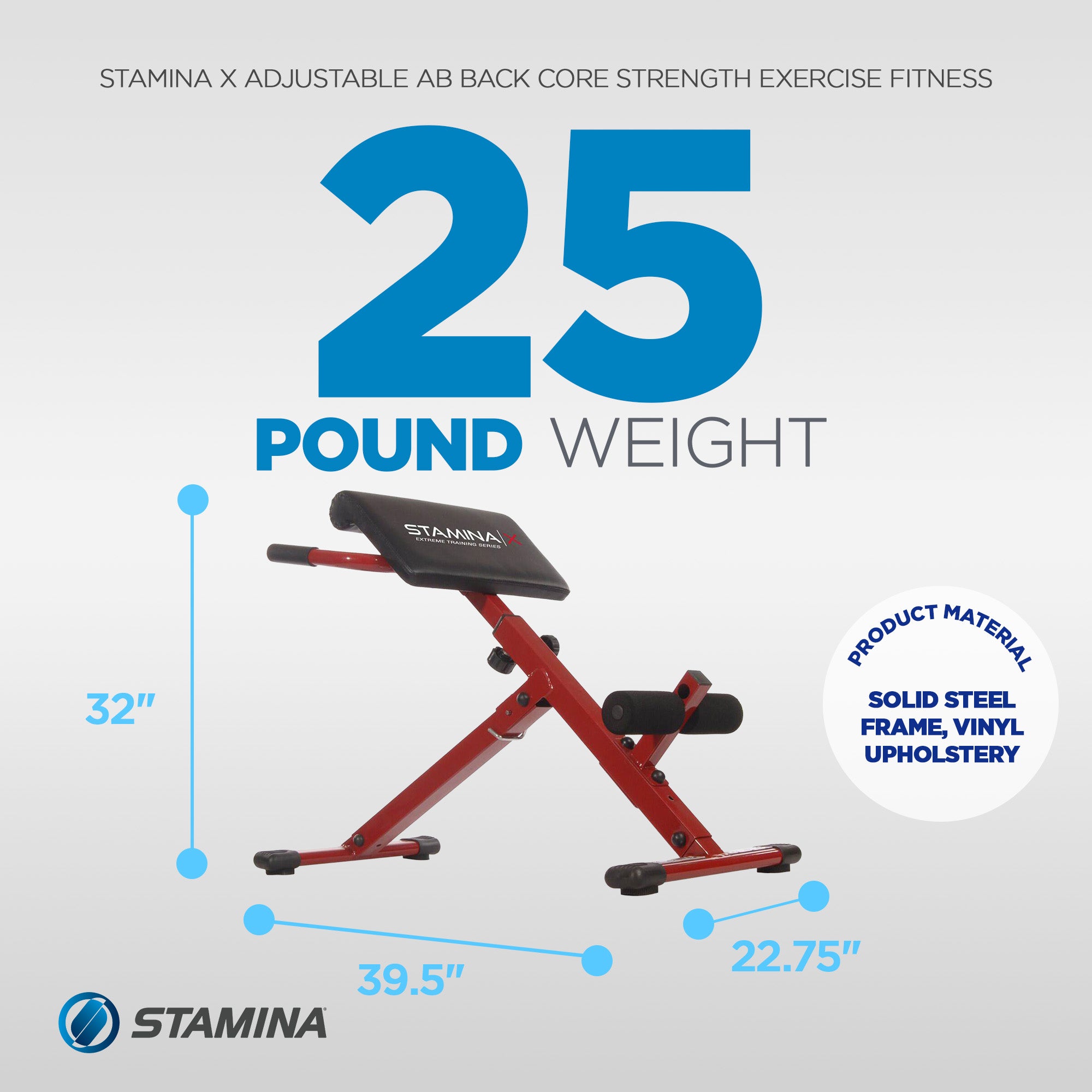 Stamina X Adjustable Ab Back Core Strength Exercise Fitness Hyperextension Bench - VMInnovations