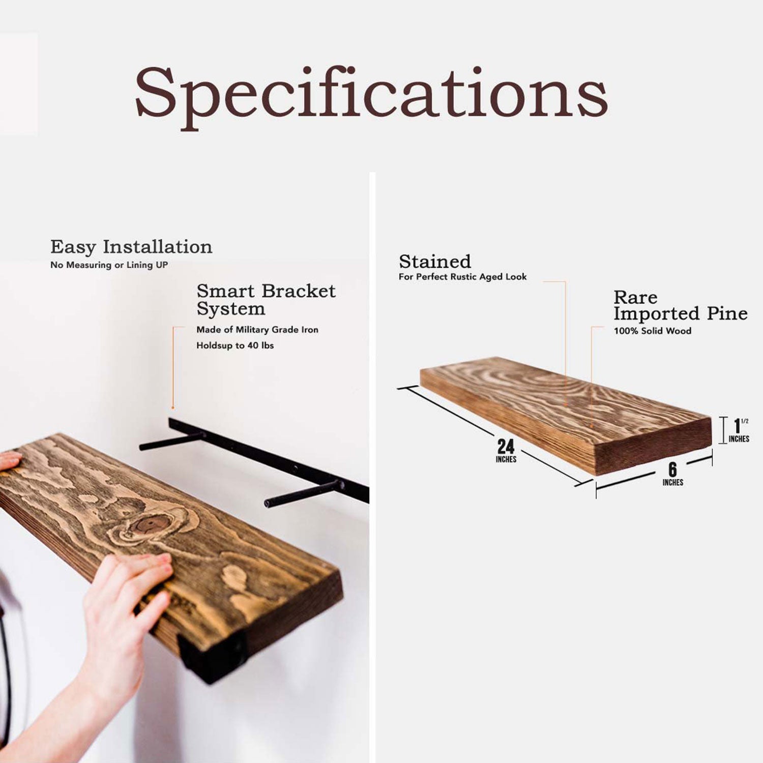 Willow & Grace Connie 24" Floating Wall Shelves, Light Walnut (Open Box)(2 Pack) - VMInnovations