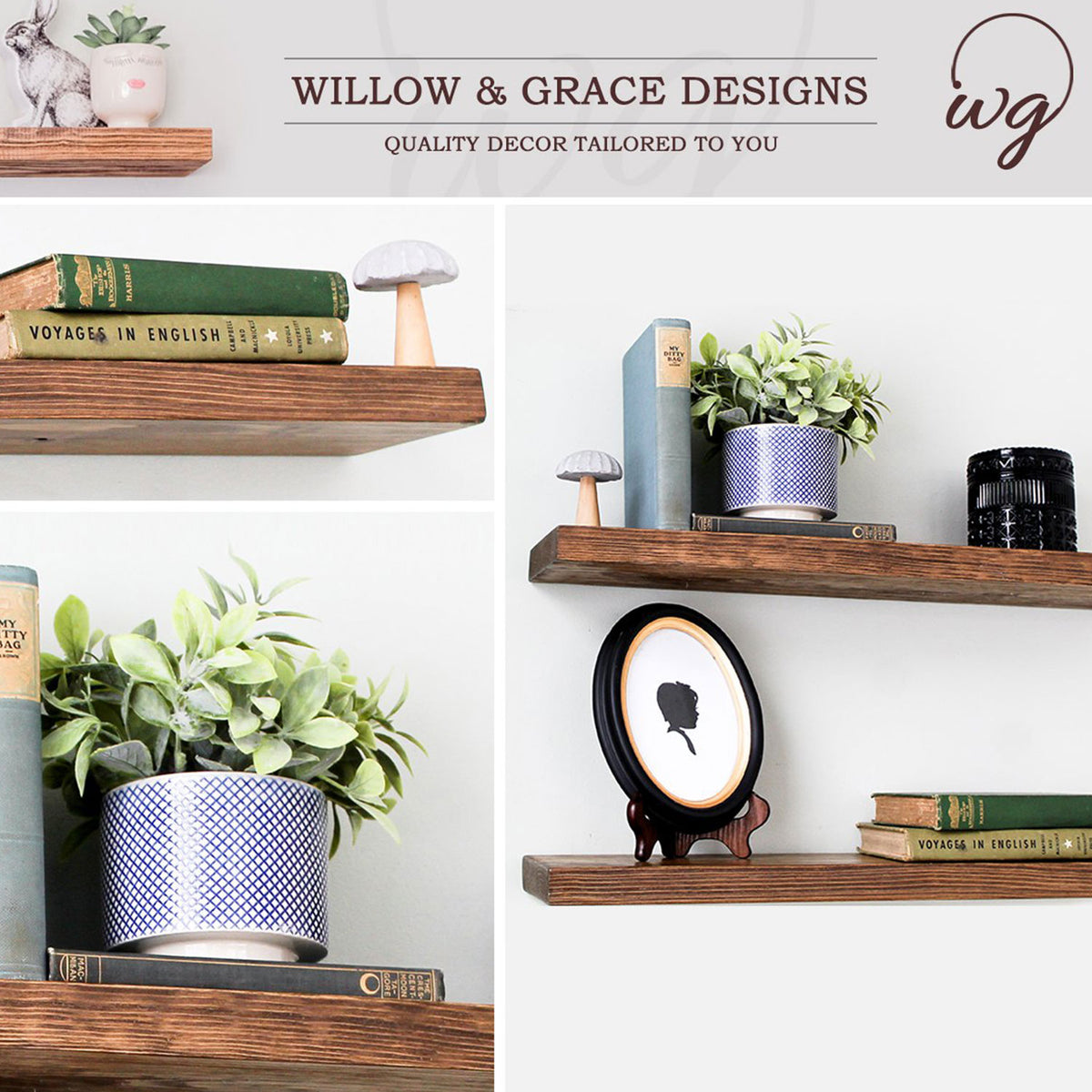Willow & Grace Connie 24" Floating Wall Shelves, Light Walnut (Open Box)(3 Pack)