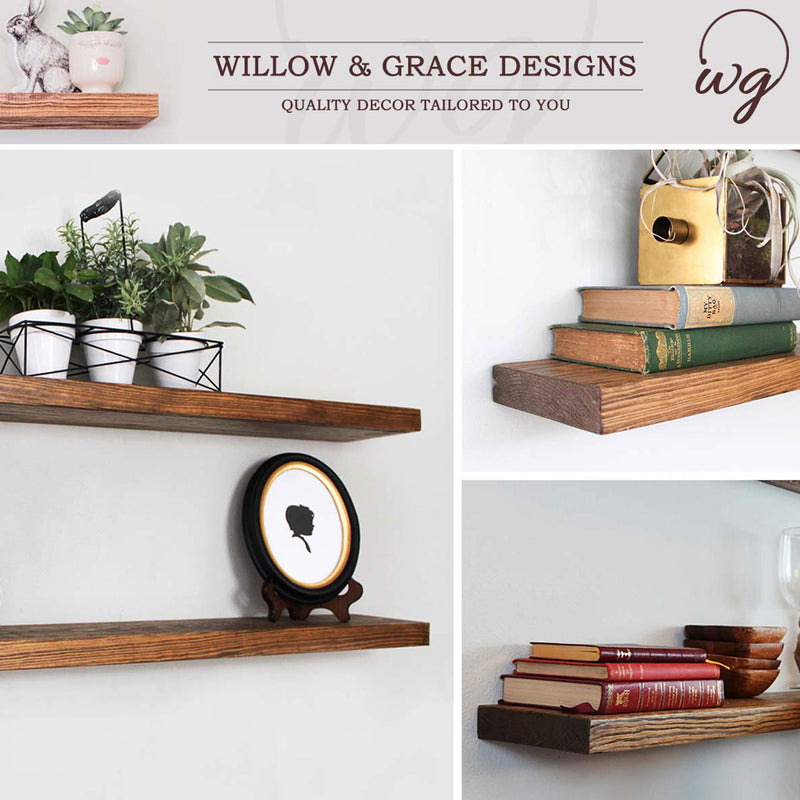 Willow & Grace Connie 36" Floating Wall Mount Shelves, Light Walnut (Used)