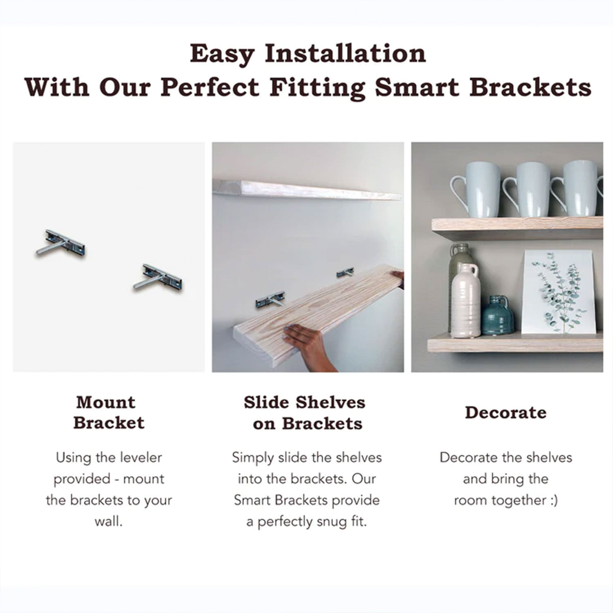 Willow & Grace Designs Floating Wall Mount Shelves, White Wash (36" Set of 2)