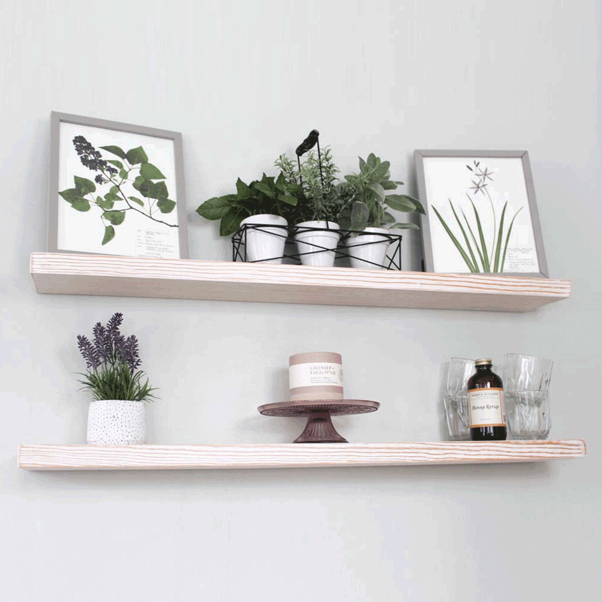 Willow & Grace Designs Floating Wall Mount Shelves, White Wash (36" Set of 2)