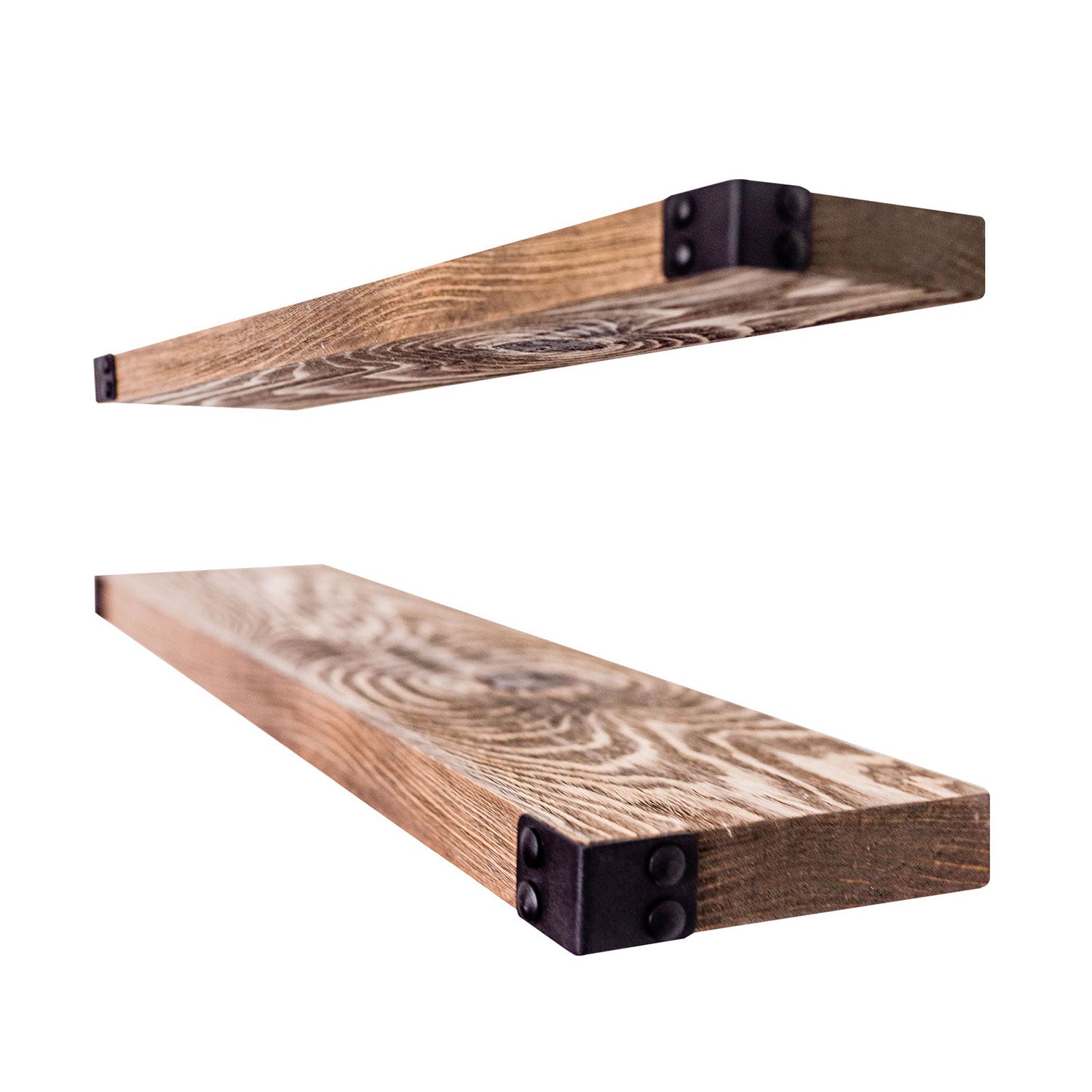 Willow & Grace Floating Wall Shelves w/Metal Accent, Walnut, 24 Inch, Set of 2