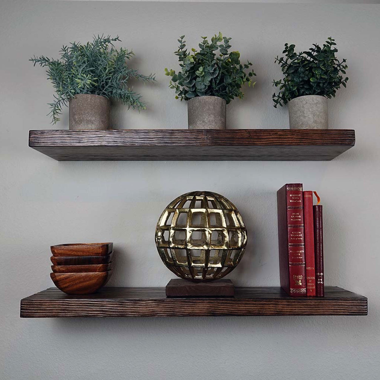 Willow & Grace Tom 24" Floating Wall Shelves, Dark Walnut, Set of 2 (For Parts)