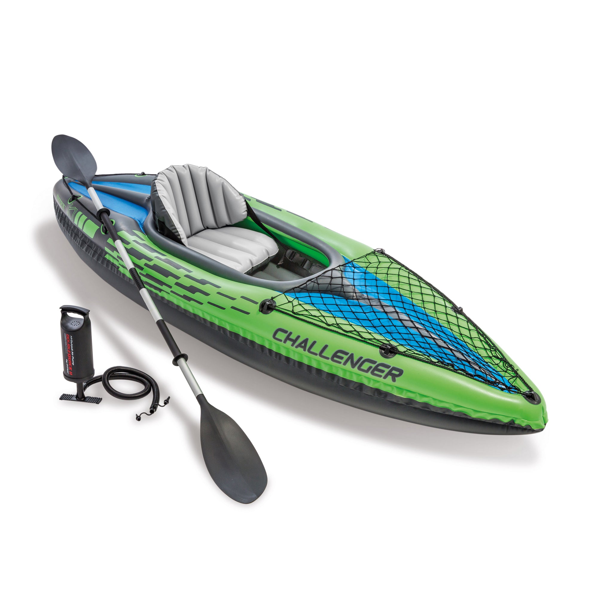 Intex Challenger K1 Inflatable Kayak with Oar and Hand Pump, Green/Blue