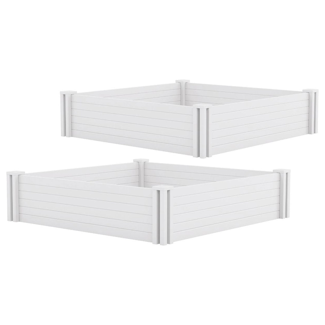 Suncast 4 x 4 Foot Raised Outdoor Resin Garden Flower Bed Edging, White (2 Pack) - VMInnovations