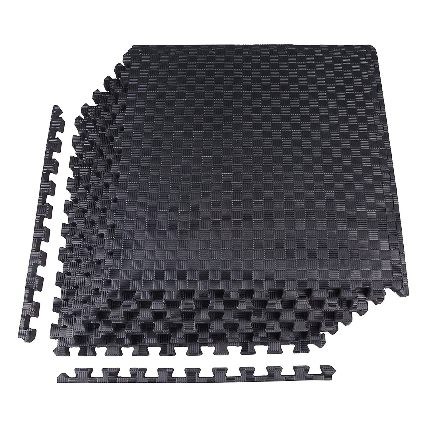Everyday Essentials 1 Inch Thick Tile Floor Puzzle Exercise Mat, 24 Sq Ft, Black - VMInnovations