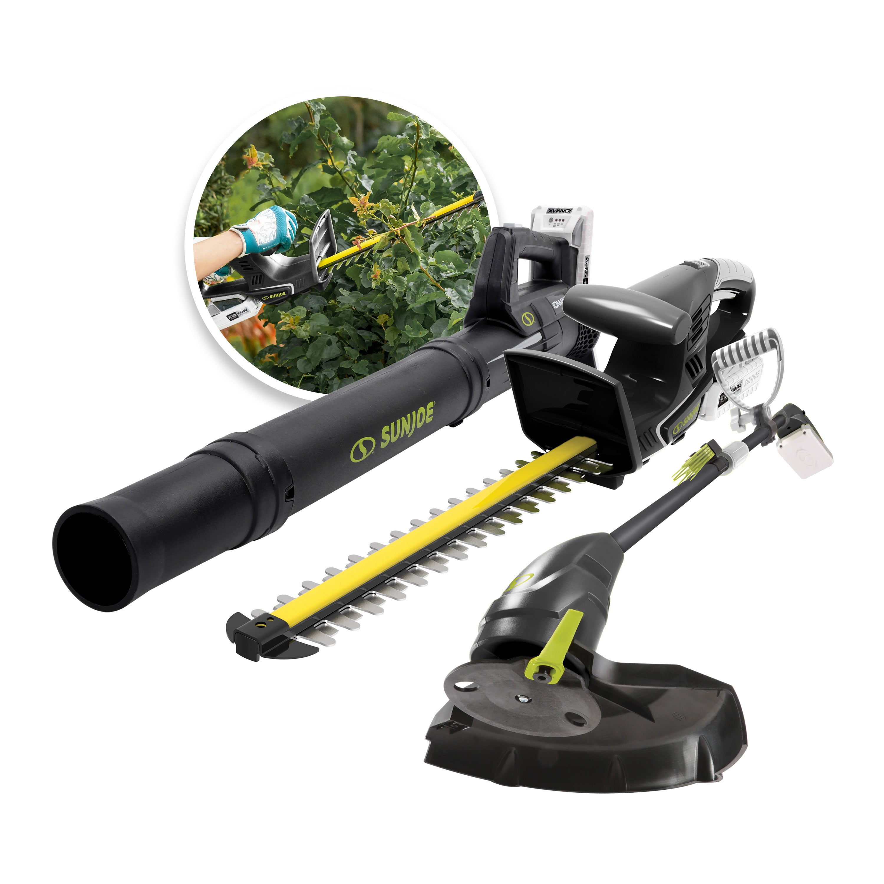 Sun Joe IONMAX Cordless Leaf Blower, Grass and Hedge Trimmer Kit (Open Box)
