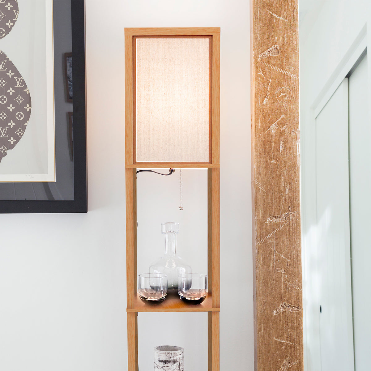 Brightech Maxwell Standing Tower Floor Lamp, Shelves and LED Bulb (For Parts)