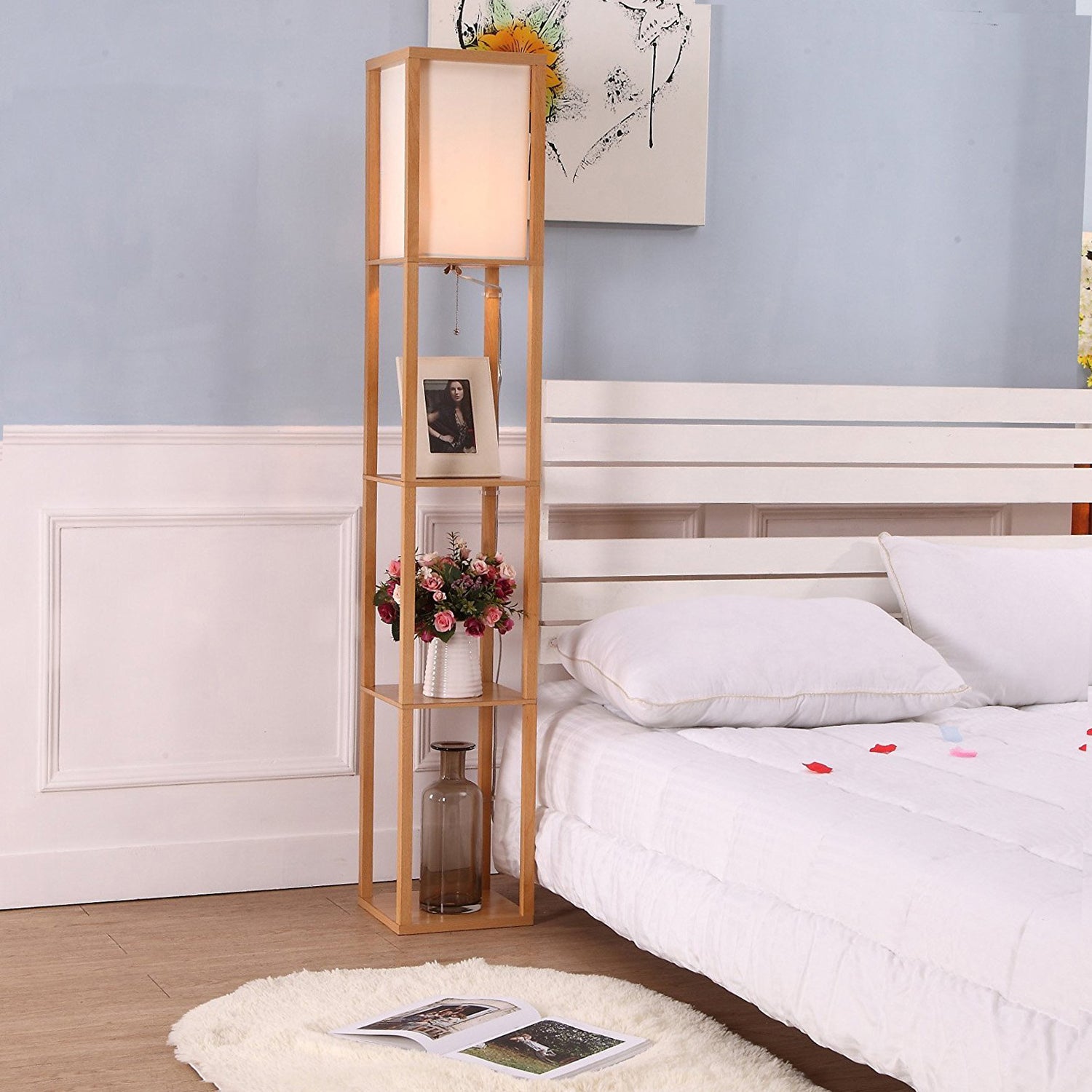 Brightech Maxwell Standing Tower Floor Lamp, Shelves and LED Bulb (For Parts)