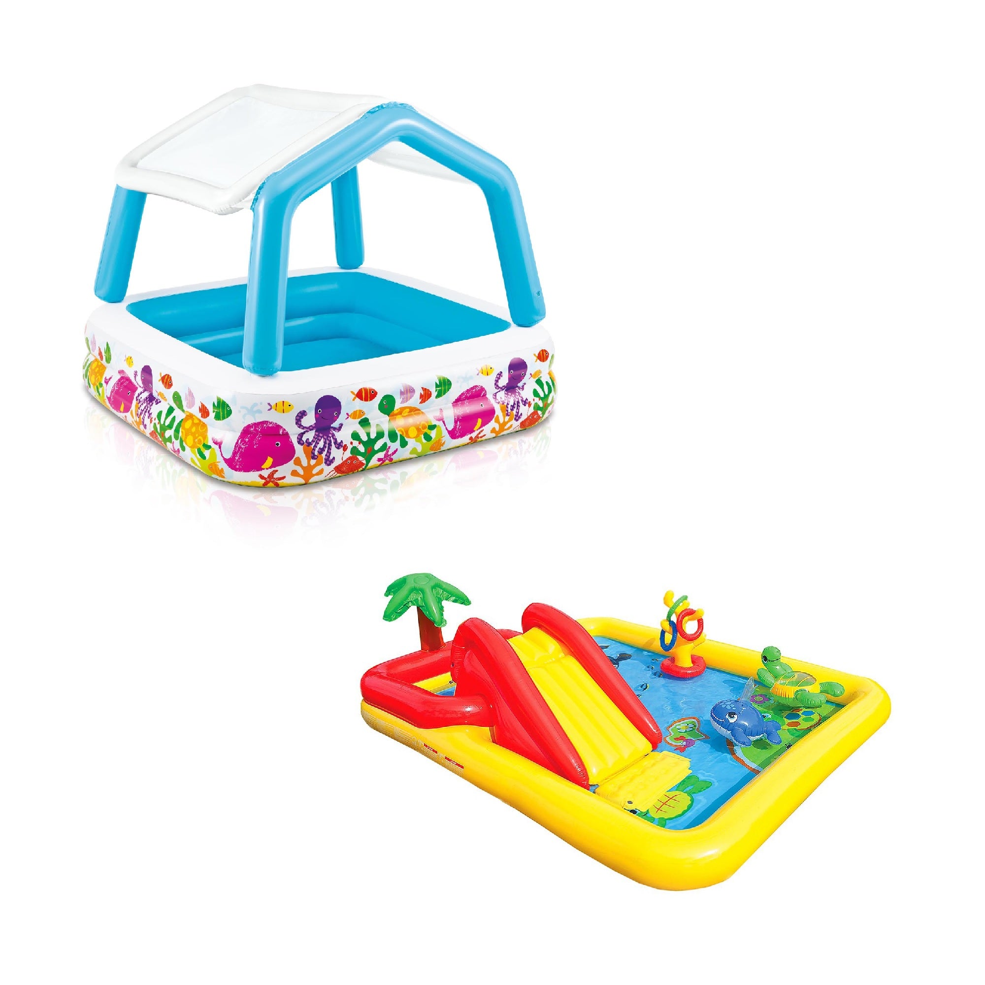 Intex Ocean Scene Kiddie Pool With Shade Canopy & Ocean Play Kiddie Pool & Games - VMInnovations