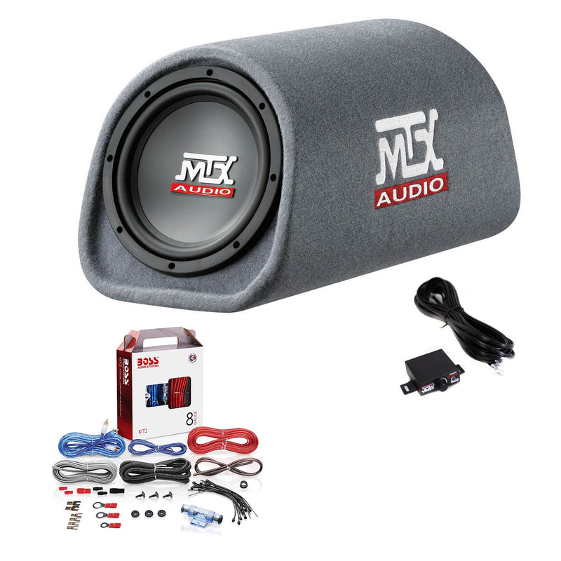 MTX AUDIO 8 Inch 240W Car Subwoofer Amplified Tube Box w/ BOSS Audio Wiring Kit - VMInnovations