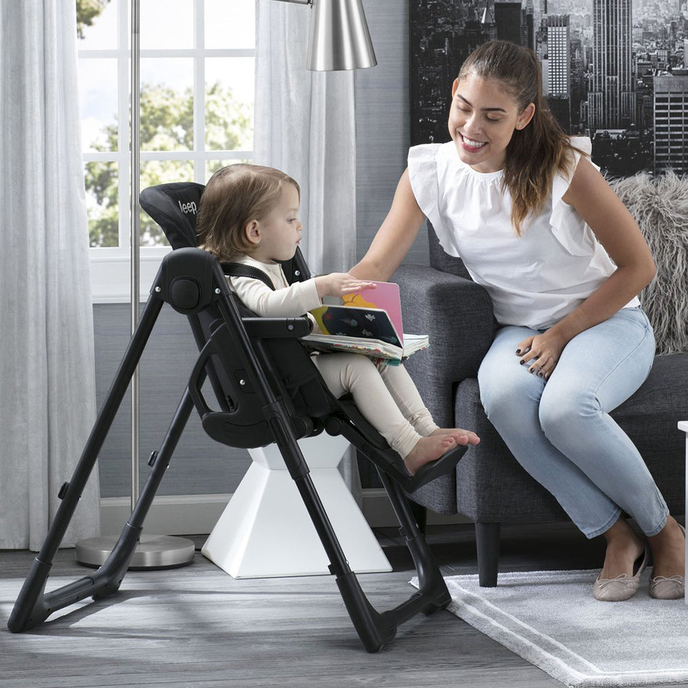 Jeep Convertible Foldable High Chair for Babies and Toddlers, Black (Open Box)