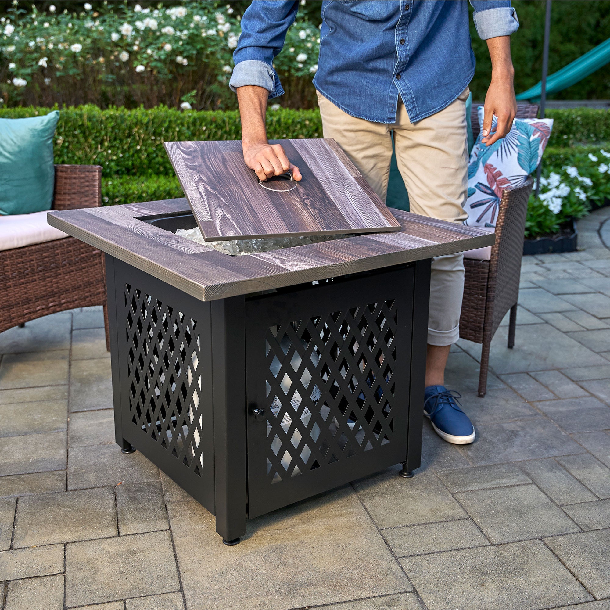 Endless Summer 30' In Square Outdoor UV Printed LP Gas Fire Pit Table(For Parts)