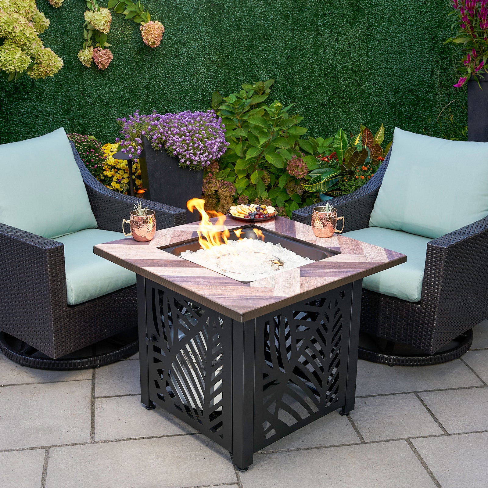 Endless Summer Darby 30 Inch Square Outdoor UV Printed LP Gas Fire Pit Table - VMInnovations