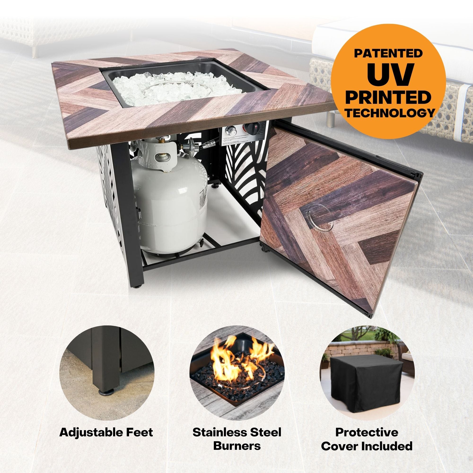 Endless Summer Darby 30" Square Outdoor UV Printed Gas Fire Pit/Table (Open Box)