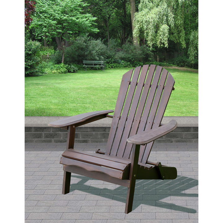 Merry Products Real Acacia Hardwood Folding Adirondack Patio Chair, Dark Brown - VMInnovations