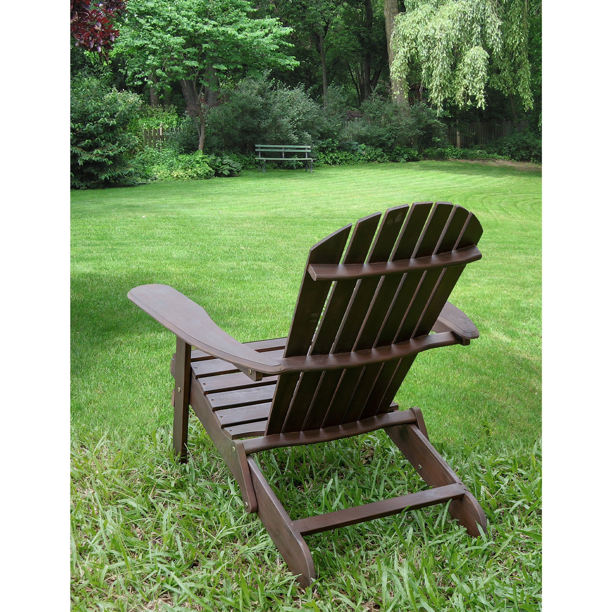 Merry Products Real Acacia Hardwood Folding Adirondack Patio Chair, Dark Brown - VMInnovations
