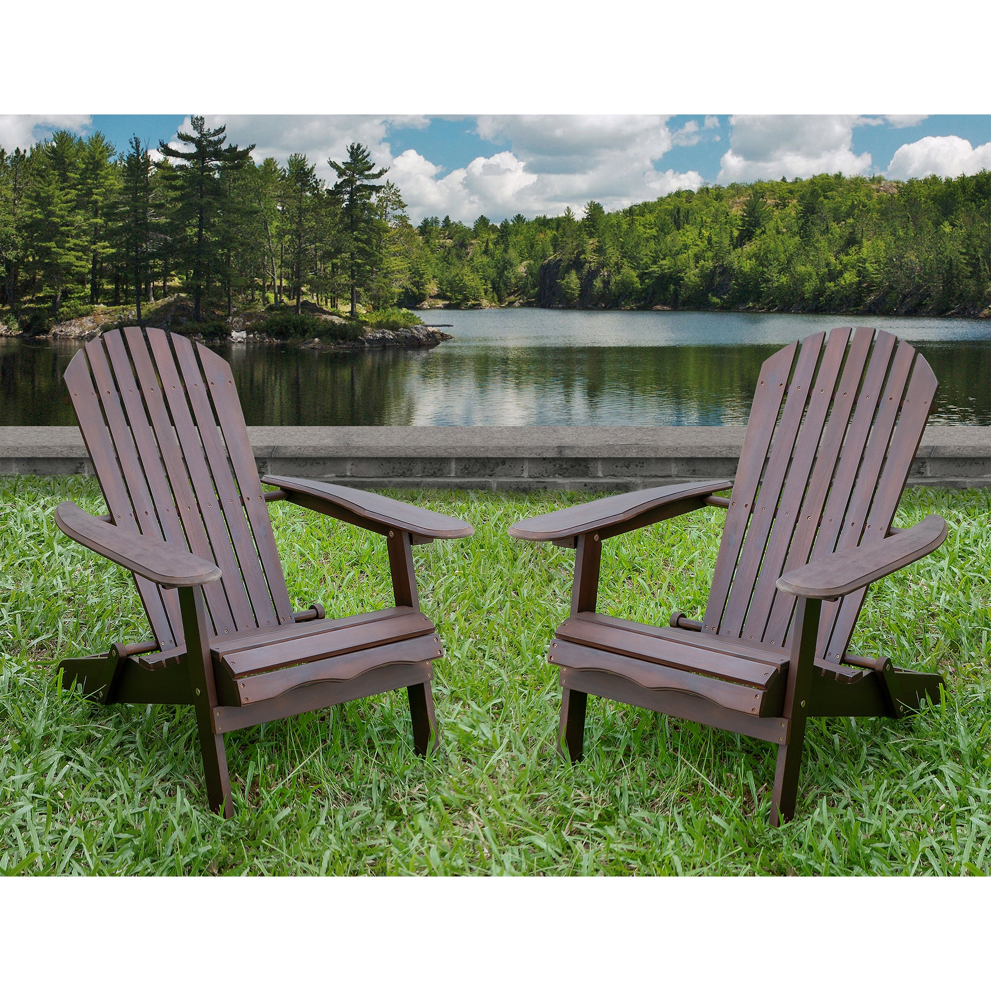 Merry Products Real Acacia Hardwood Folding Adirondack Patio Chair, Dark Brown - VMInnovations
