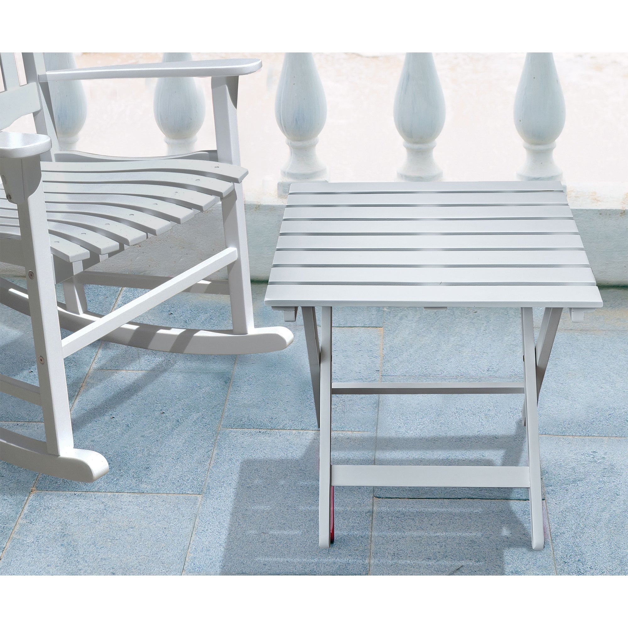 Northbeam Outdoor Acacia Foldable Wooden Deck Lounge Chair w/ Side Table, White