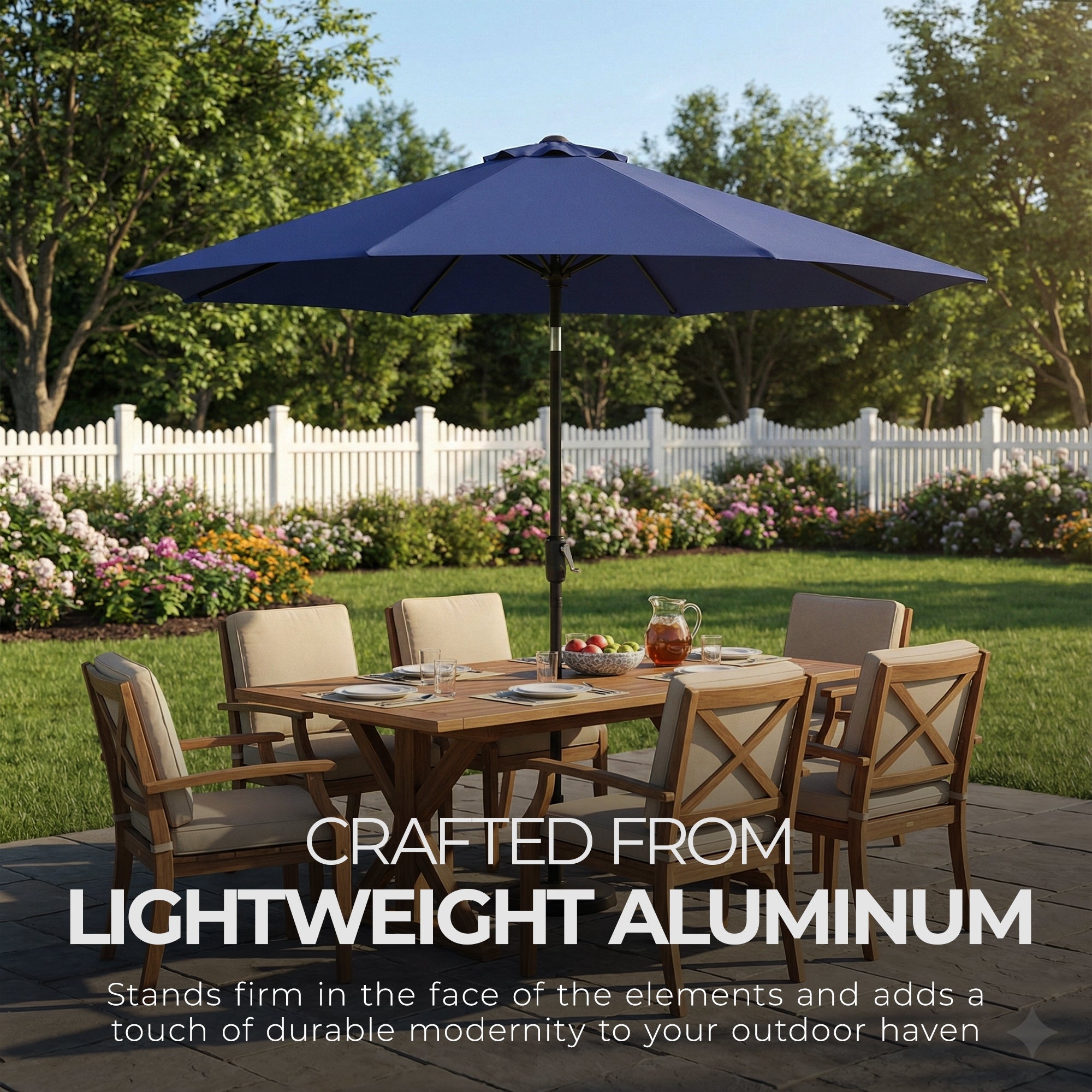 Four Seasons Courtyard 9 Foot Crank Lift Patio Umbrella, Navy (Open Box) - VMInnovations